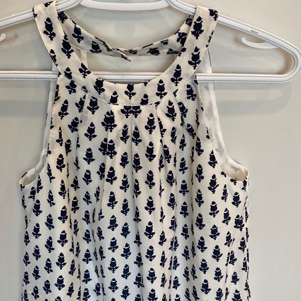 J. Crew Circle Neck Printed White and Navy Dress - Picture 5 of 11